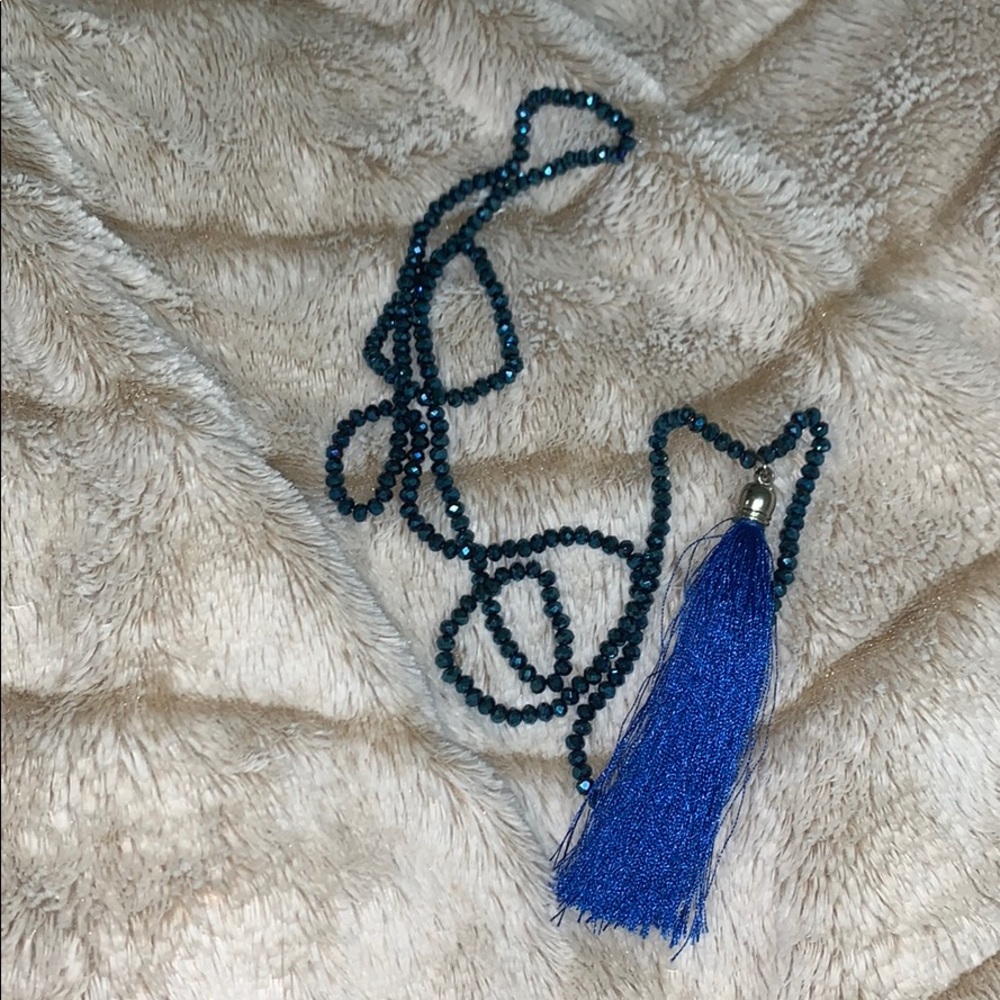 blue beaded long necklace